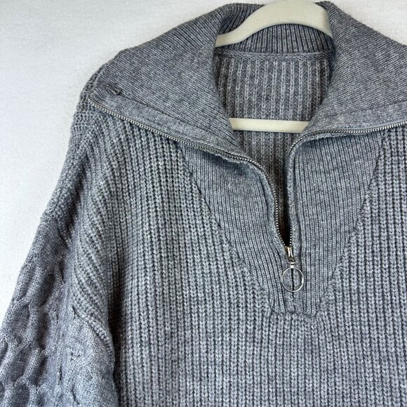 Gray Womens Chunky Knit Quarter Zip Sweater Size M Grandmacore Slouchy Comfy - Picture 2 of 11